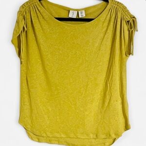 Joie Linen Blend Lime Green Blouse with Drawstring Shoulder Detail, Size Medium